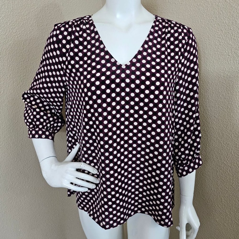 PURE Collection V-neck Polka Dot 3/4 Sleeved Blouse Top~Size 8/10